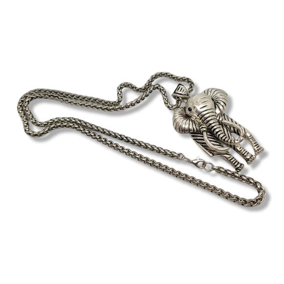 Vintage Black Crystal Sterling Silver Plate African Elephant Pendant Earring set - Picture 7 of 8